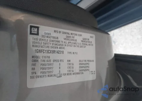 2008 Chevrolet Tahoe z USA, uszkodzony, nr VIN 1GNFC13CX8R142318